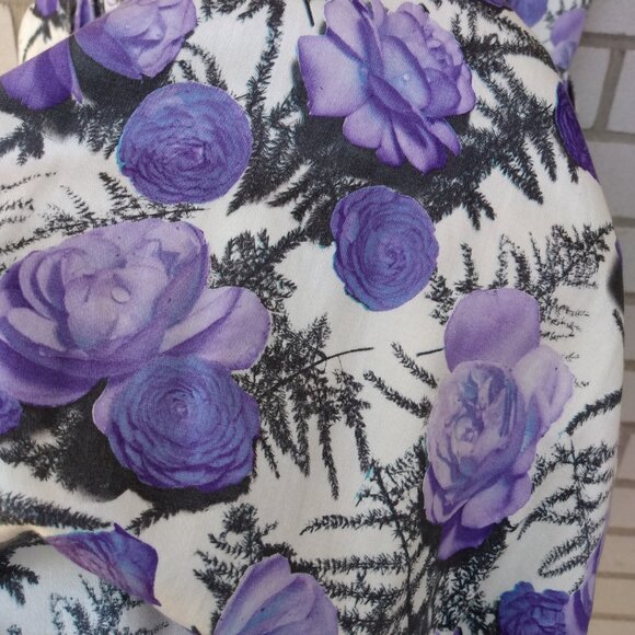 Vintage 50s Purple Rose Dress 42" Bust 28.5" Waist Rockabilly Tea Party 60s - Picture 16 of 16